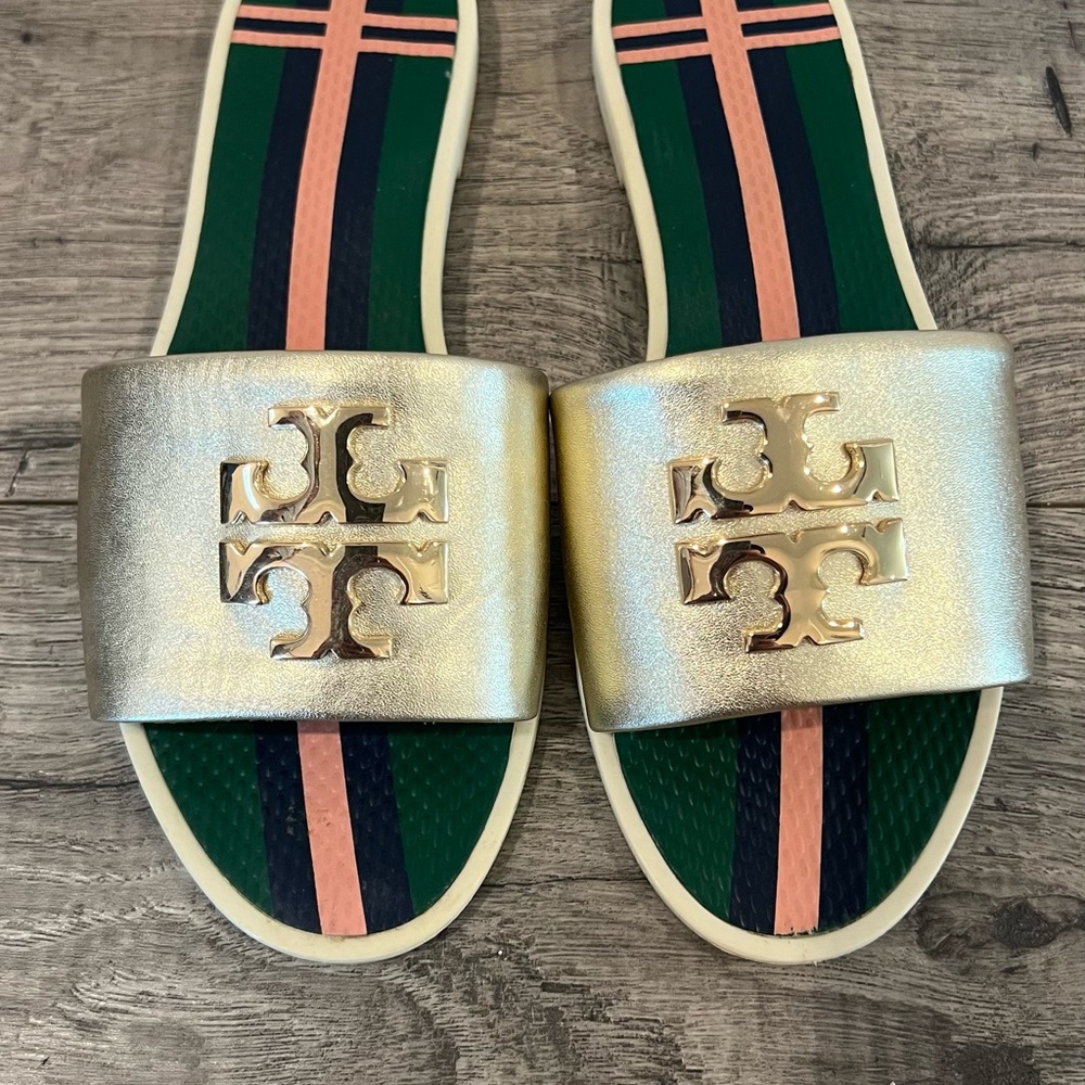 Tory Burch Gold Slide Sandals